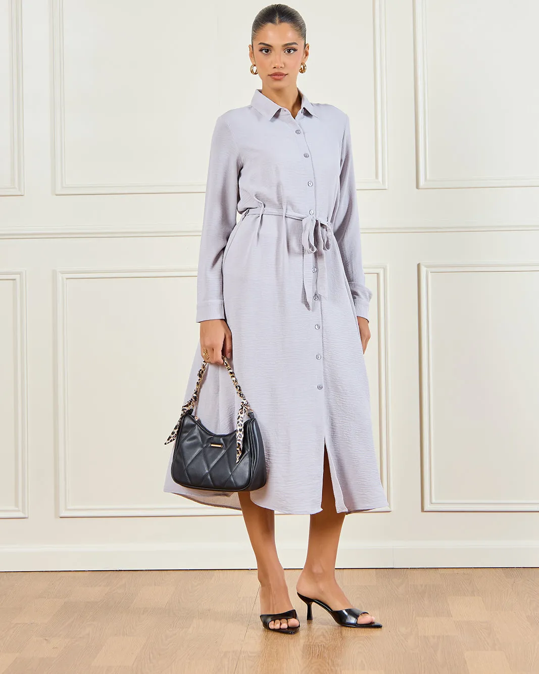 Women Grey Plain Collared Dress sold by Redtag product image thumbnail 4