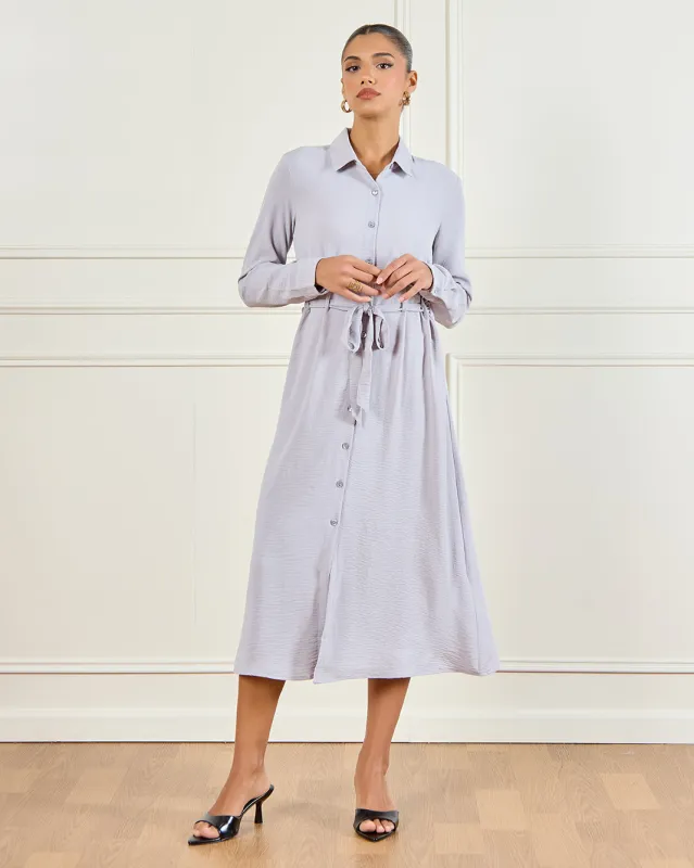 Women Grey Plain Collared Dress sold by Redtag