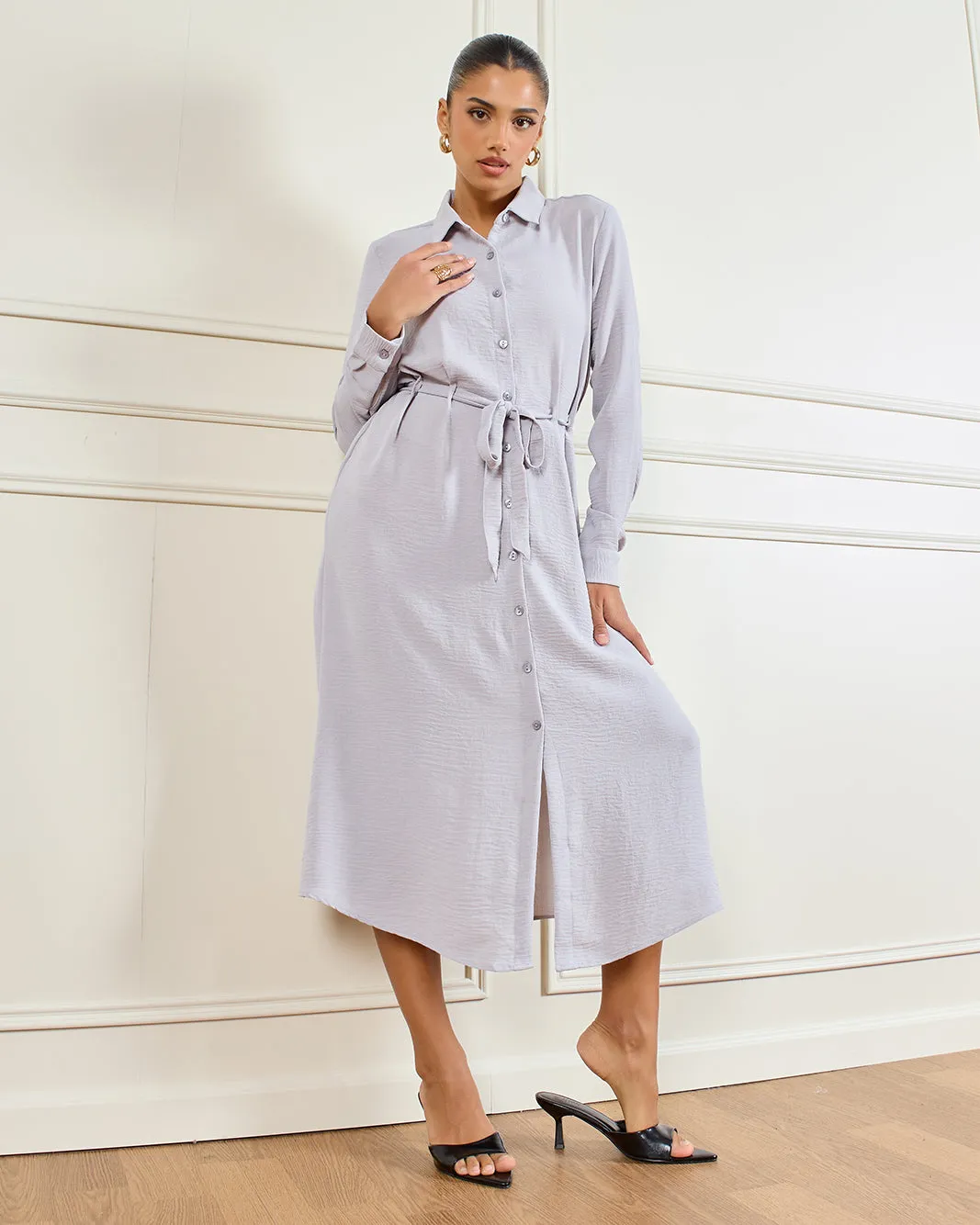 Women Grey Plain Collared Dress sold by Redtag product image thumbnail 5