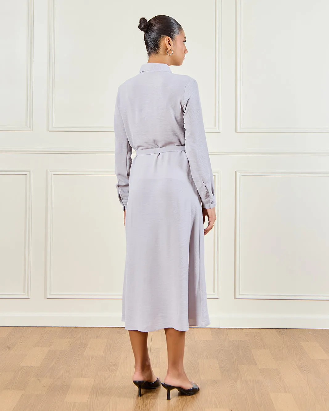 Women Grey Plain Collared Dress sold by Redtag product image thumbnail 3