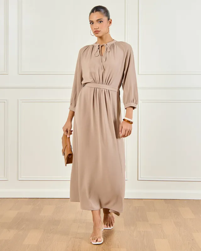 Women Beige Plain Maxi Dress made by Redtag