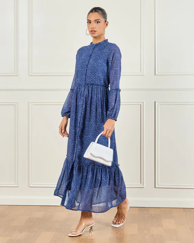 Women Blue Printed Maxi Dress sold by Redtag