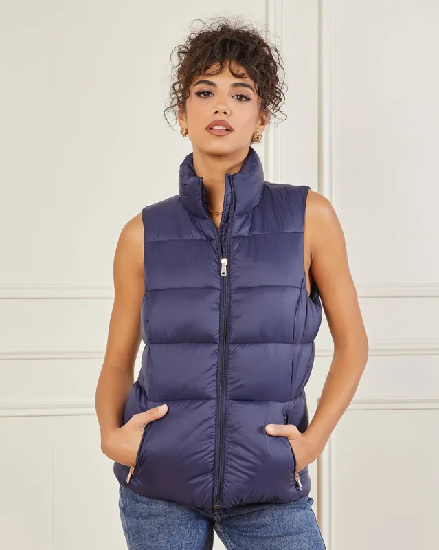 Women Navy Sleeveless Puffer Jacket sold by Redtag