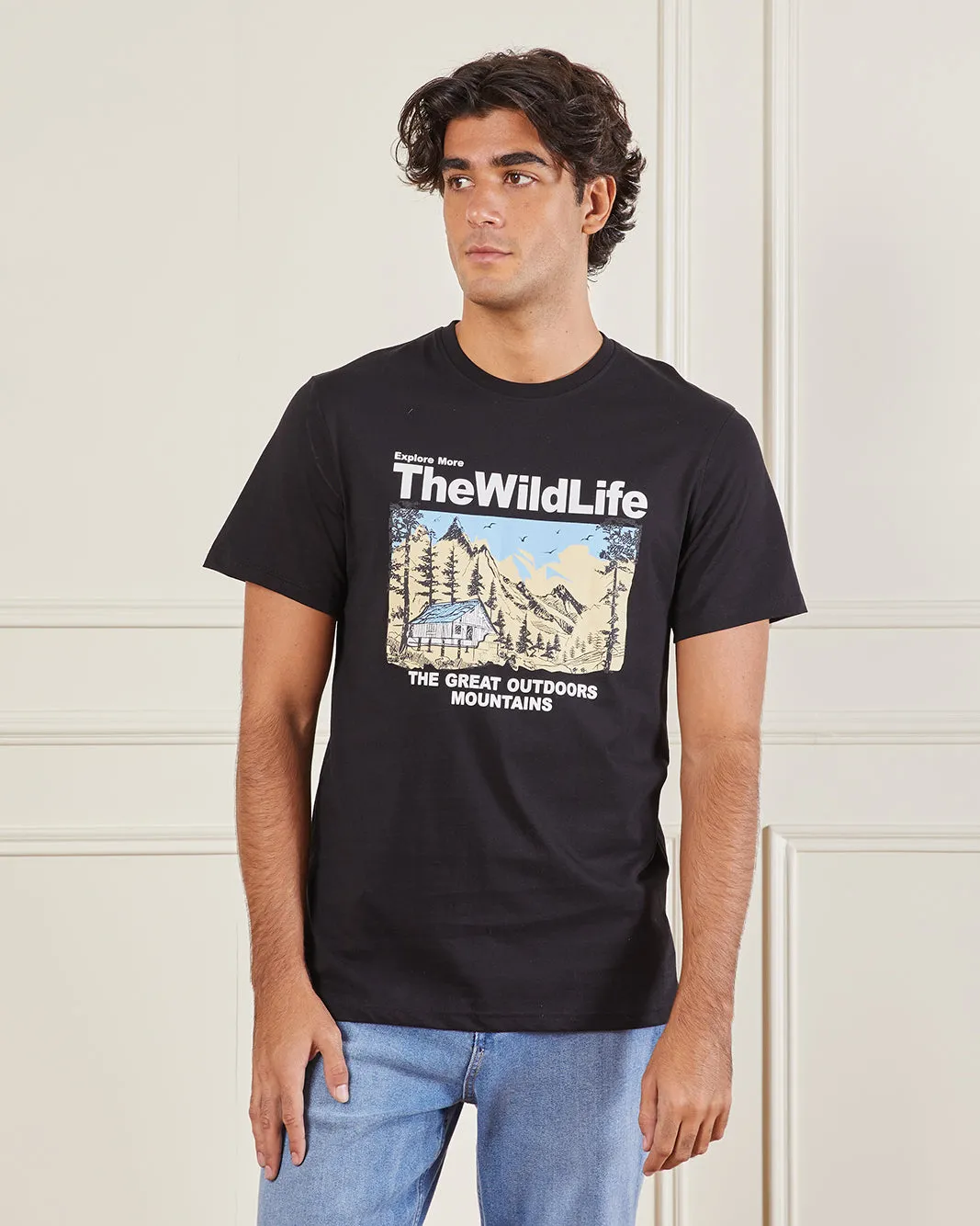 Men Black Basic Graphic T-shirt sold by Redtag