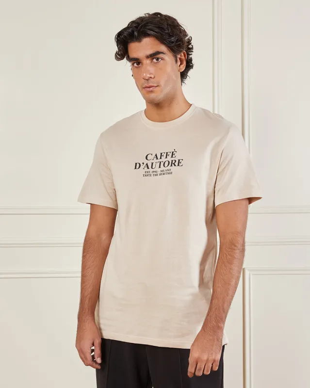 Men Beige Basic Graphic T-shirt sold by Redtag