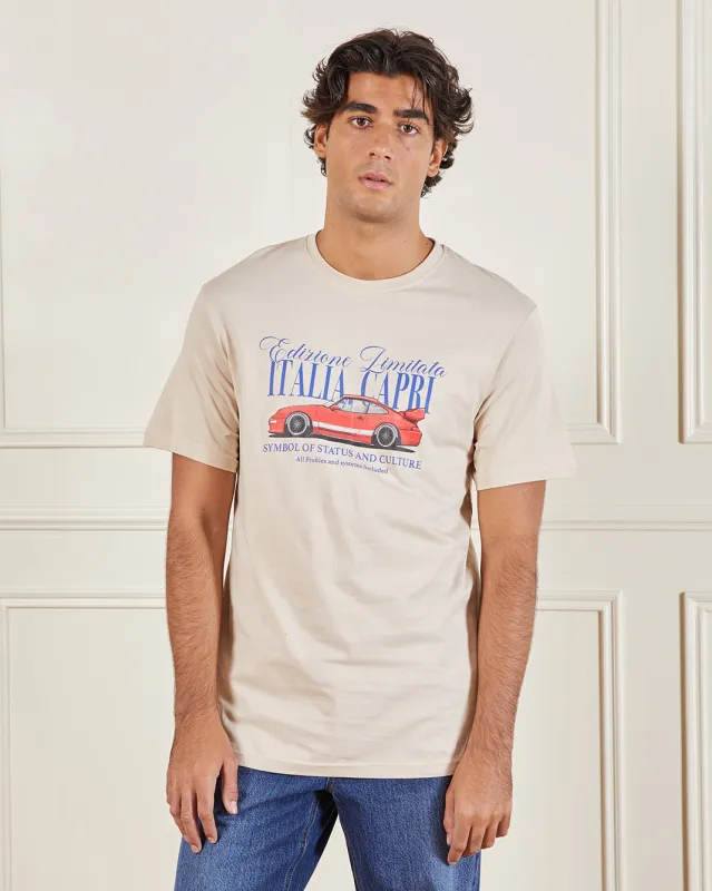 Men Beige Basic Graphic T-Shirt sold by Redtag