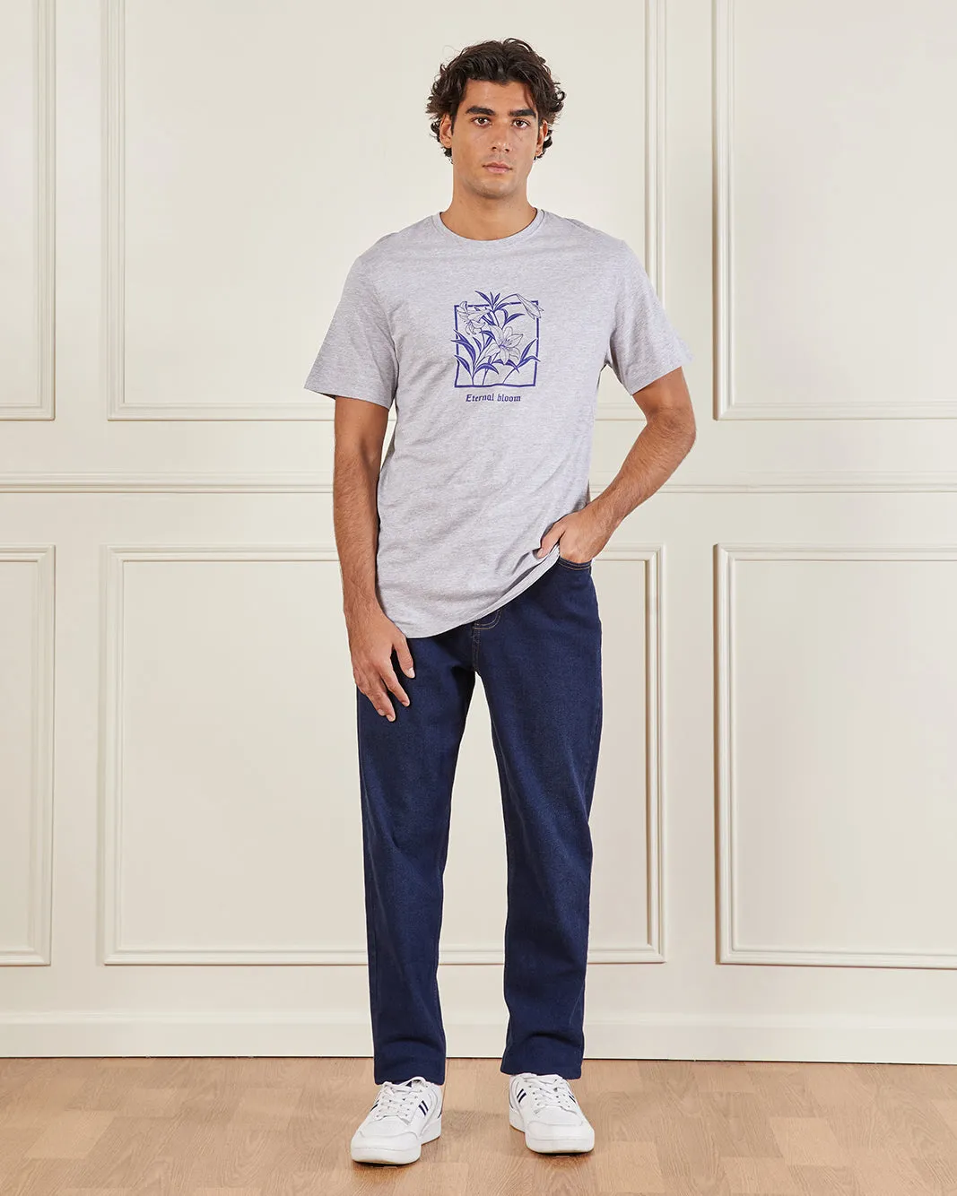 Men Grey Basic Graphic T-Shirt sold by Redtag product image thumbnail 2