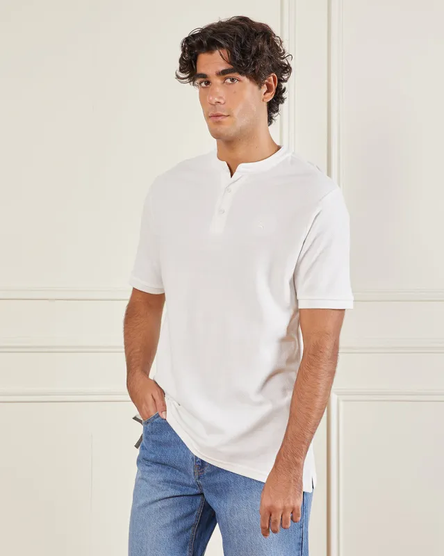 Men Ivory Mandarin Collar T-Shirt sold by Redtag
