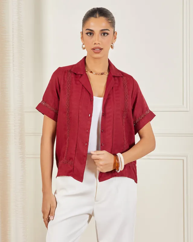 Women Burgundy Embroidered Blouse sold by Redtag