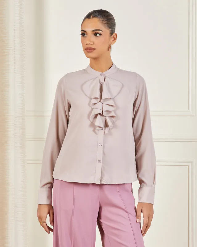 Women Lilac Plain Ruffle Blouse sold by Redtag