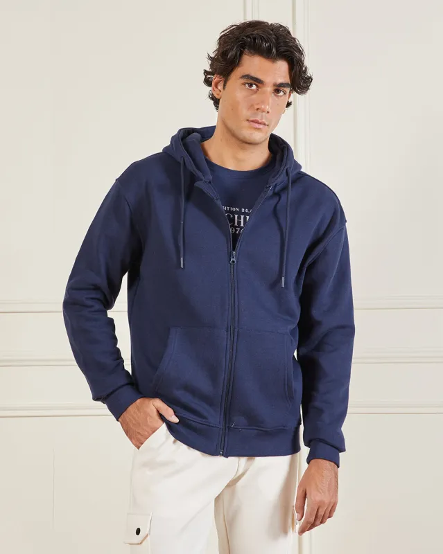 Men Navy Basic Zip Thru Hoodie Sweatshirt sold by Redtag