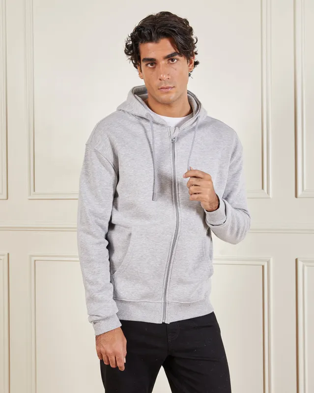 Men Grey Basic Zip Thru Hoodie Sweatshirt sold by Redtag
