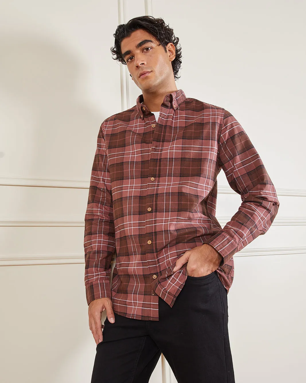 Men Burgundy Checked Casual Shirt sold by Redtag product image thumbnail 5