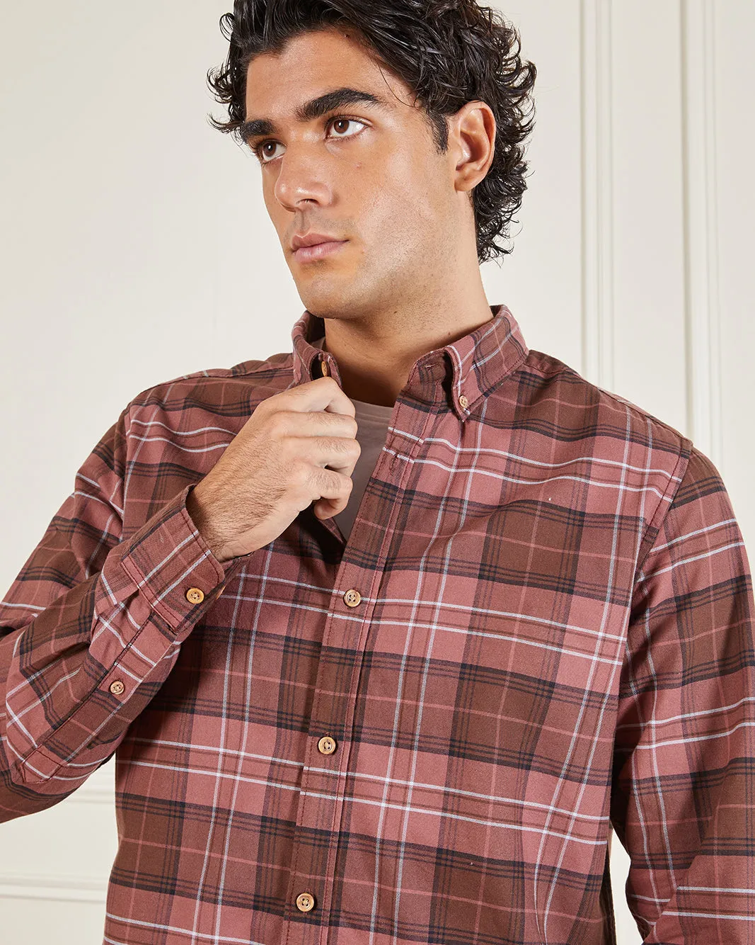 Men Burgundy Checked Casual Shirt sold by Redtag product image thumbnail 4