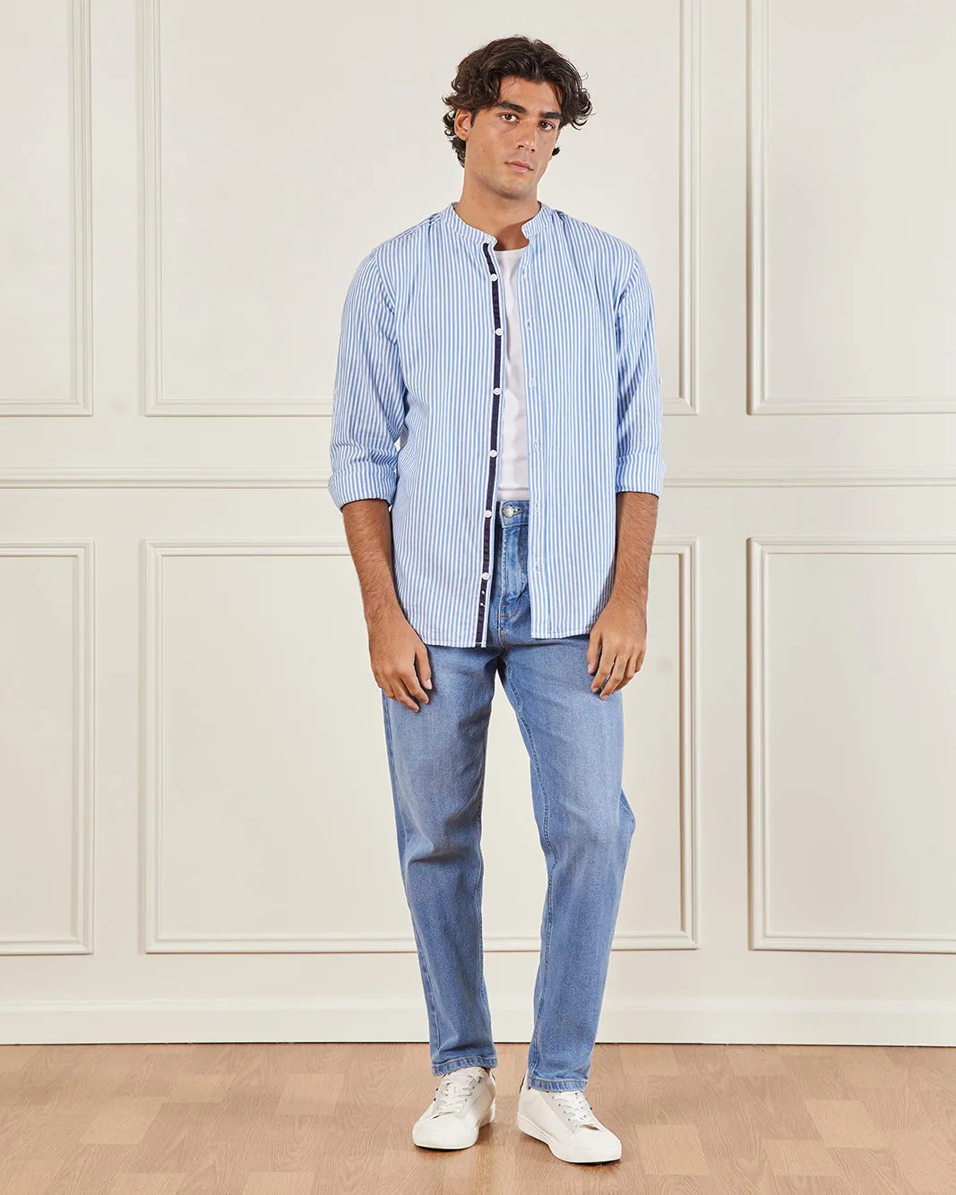 Men Blue Striped Casual Shirt sold by Redtag product image thumbnail 2