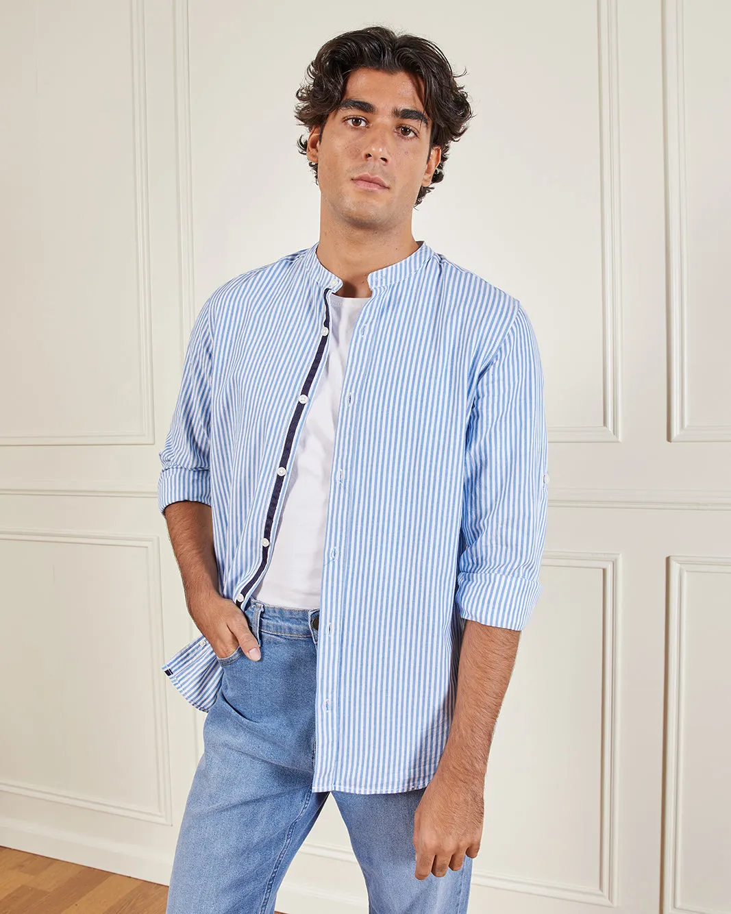Men Blue Striped Casual Shirt sold by Redtag product image thumbnail 5