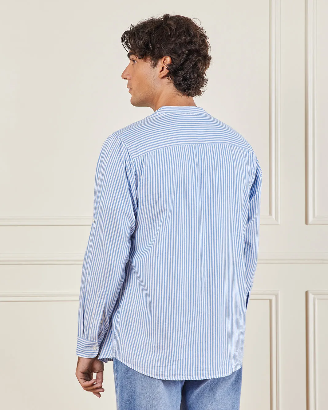 Men Blue Striped Casual Shirt sold by Redtag product image thumbnail 3