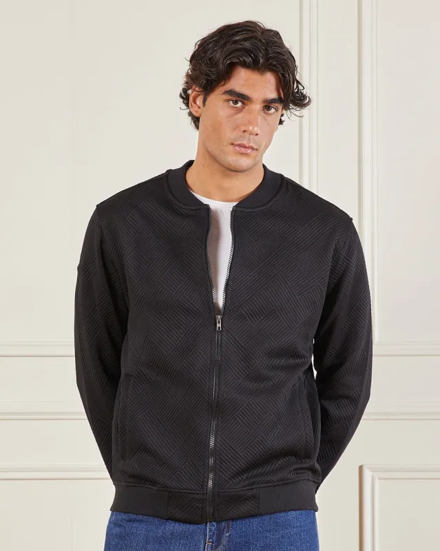 Men Black Textured Zip Bomber  Jacket sold by Redtag