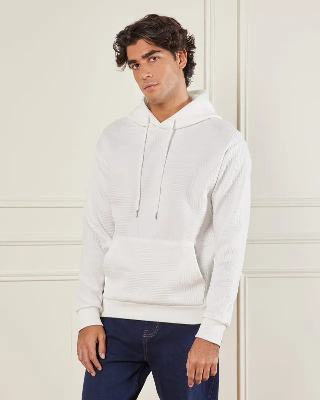 Men White Textured Hooded Sweatshirt sold by Redtag