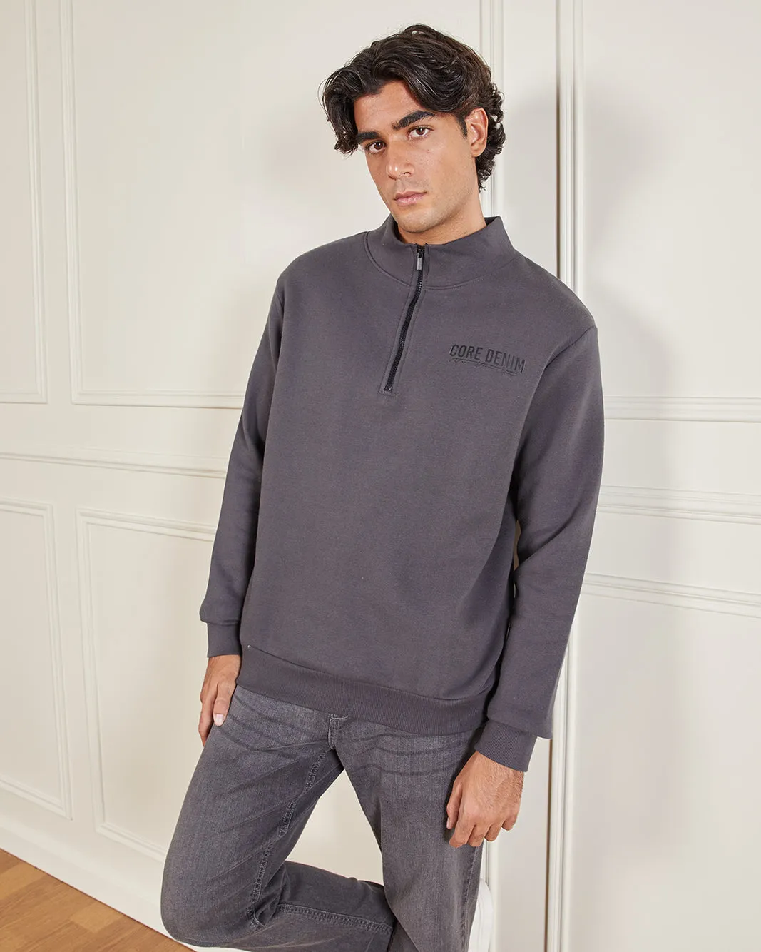 Men Charcoal Half-Zip Sweatshirt sold by Redtag product image thumbnail 5