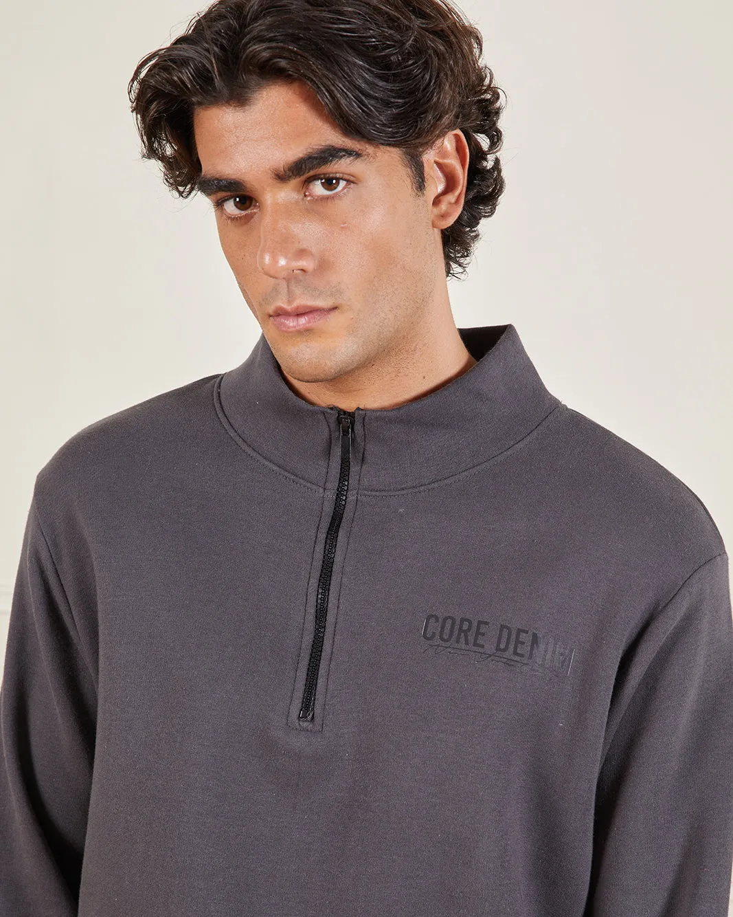 Men Charcoal Half-Zip Sweatshirt sold by Redtag product image thumbnail 4