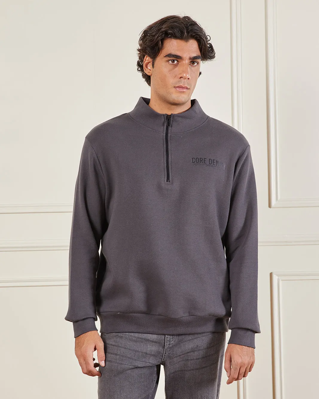Men Charcoal Half-Zip Sweatshirt sold by Redtag