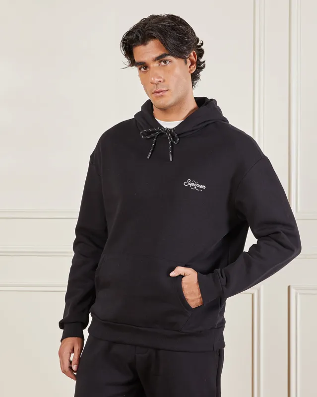 Men Black Minimal Hooded Sweatshirt sold by Redtag