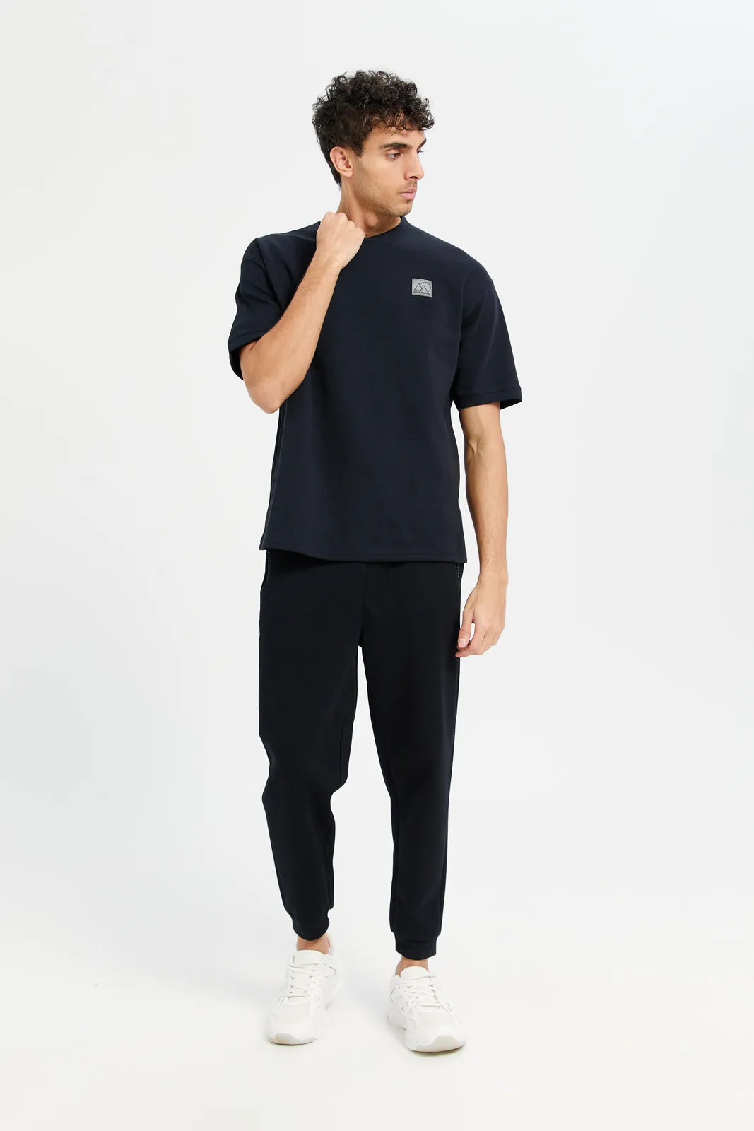 Men Black Solid Active Pants sold by Redtag product image thumbnail 2