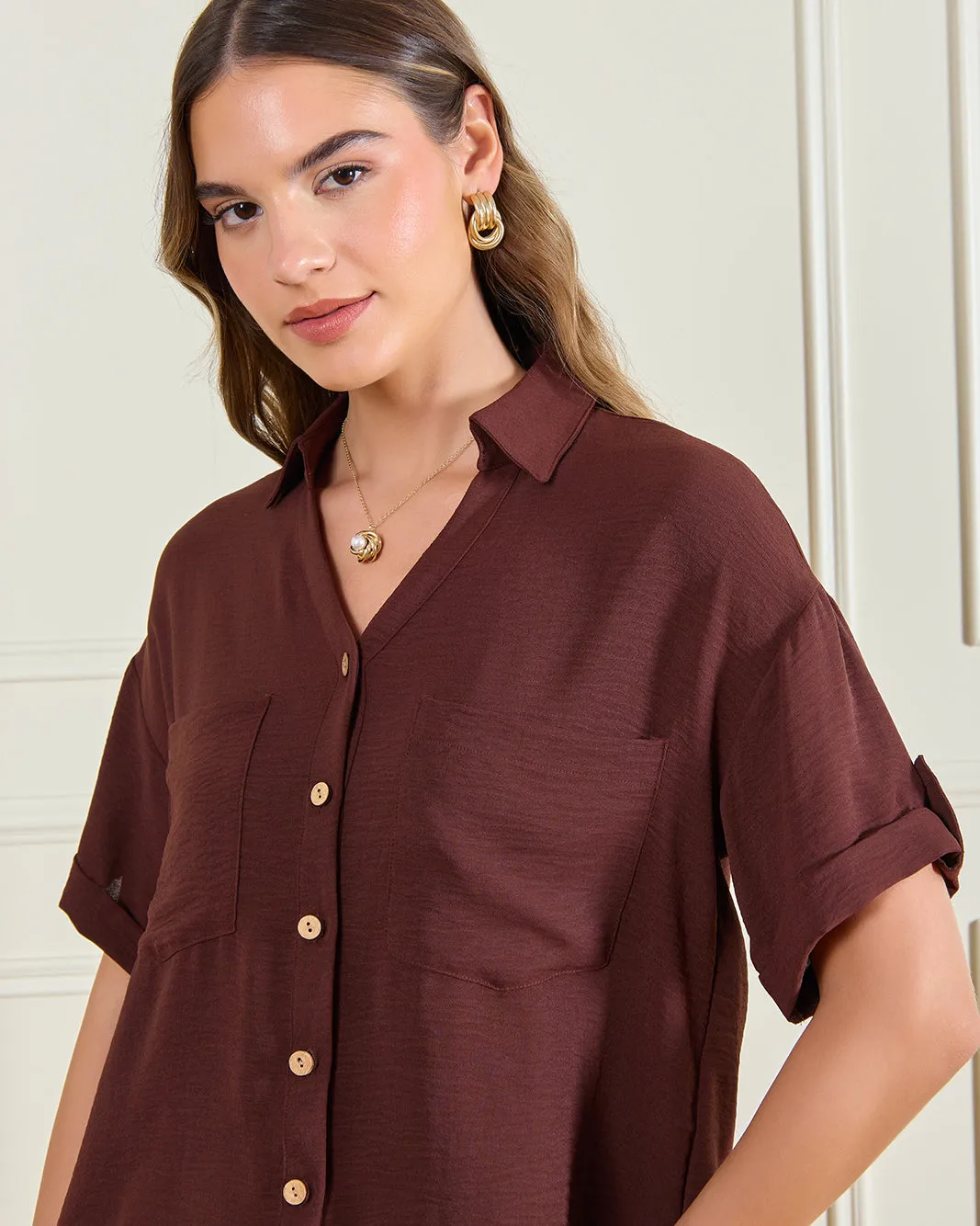 Women Brown Collared Casual Blouse sold by Redtag product image thumbnail 4