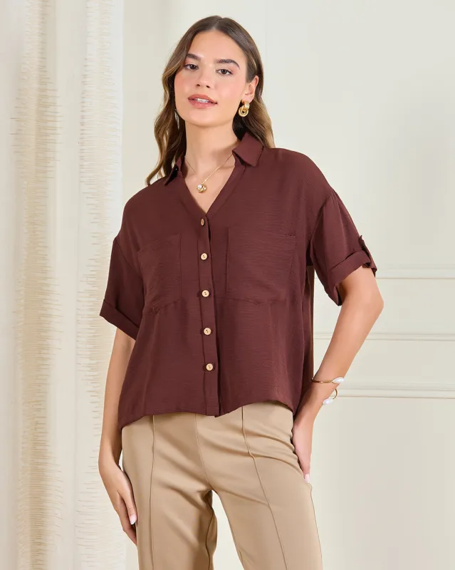 Women Brown Collared Casual Blouse sold by Redtag