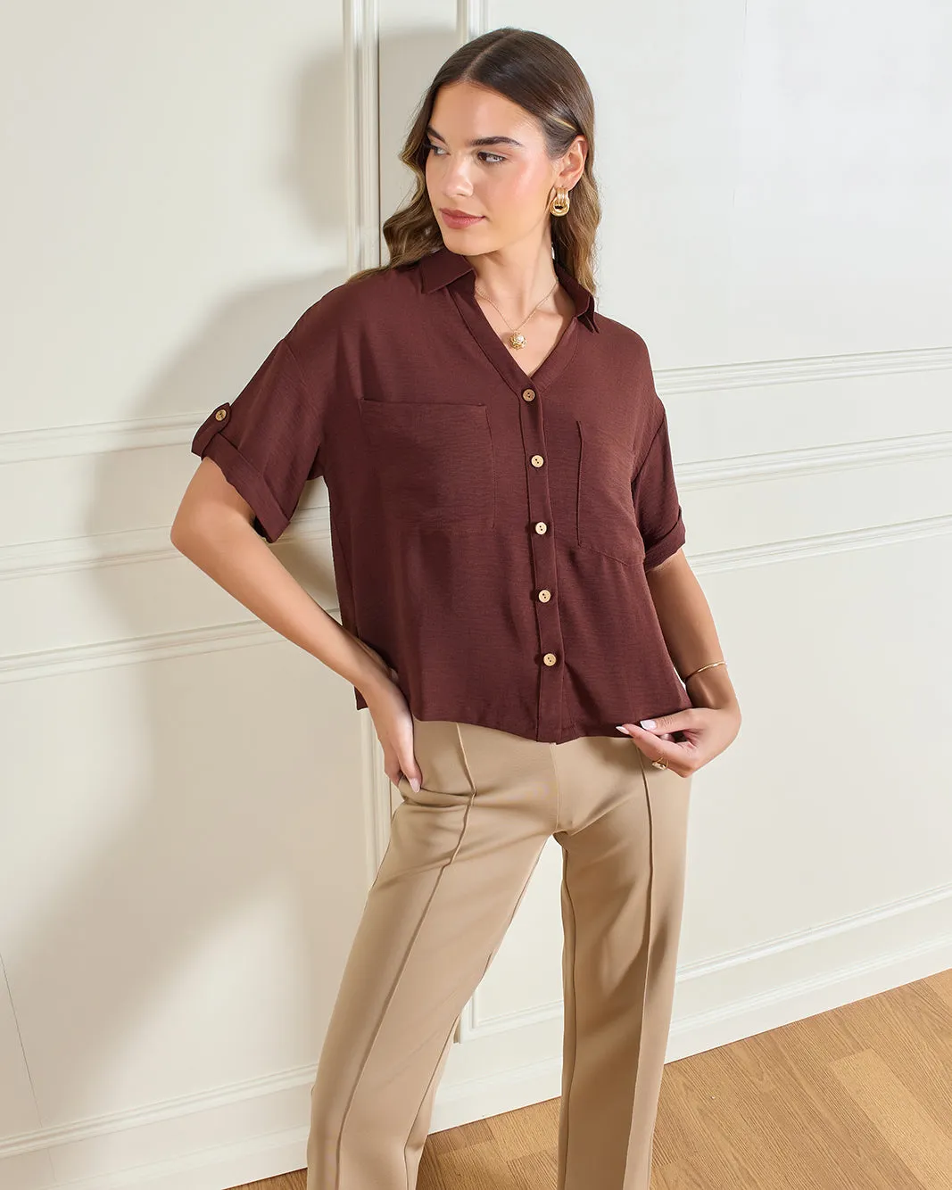 Women Brown Collared Casual Blouse sold by Redtag product image thumbnail 5