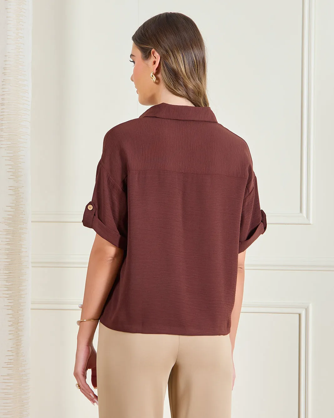Women Brown Collared Casual Blouse sold by Redtag product image thumbnail 3
