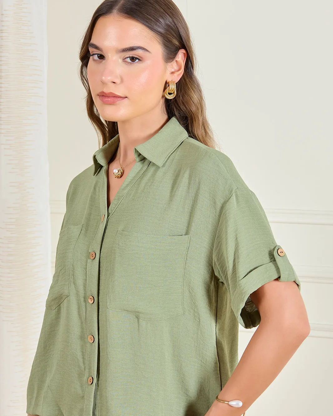 Women Green Collared Casual Blouse sold by Redtag product image thumbnail 4