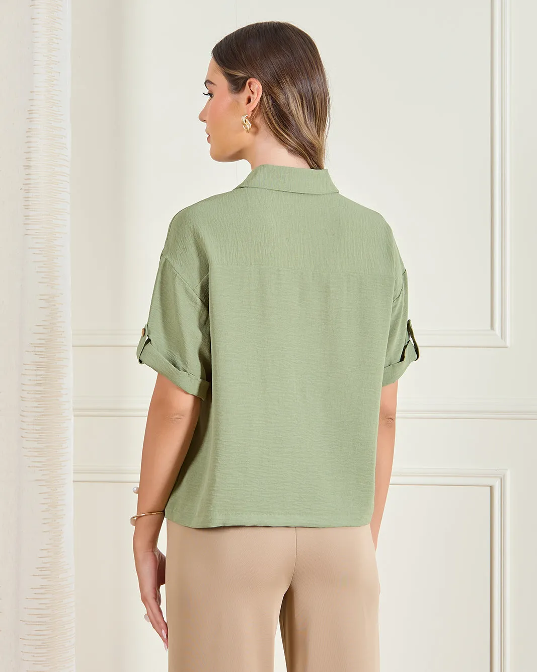 Women Green Collared Casual Blouse sold by Redtag product image thumbnail 3