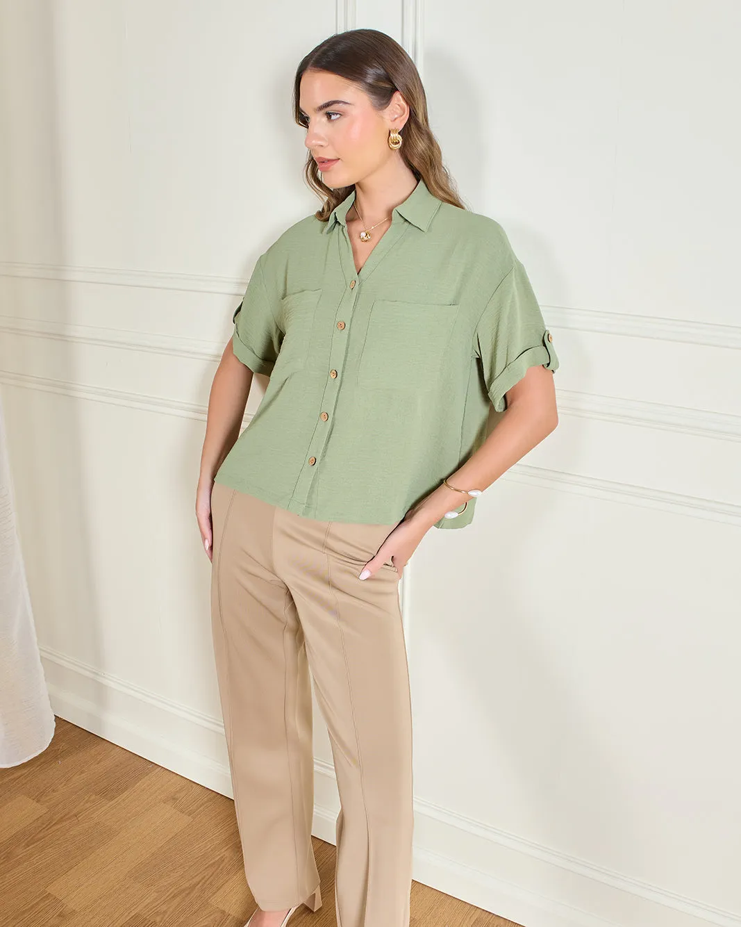 Women Green Collared Casual Blouse sold by Redtag product image thumbnail 5