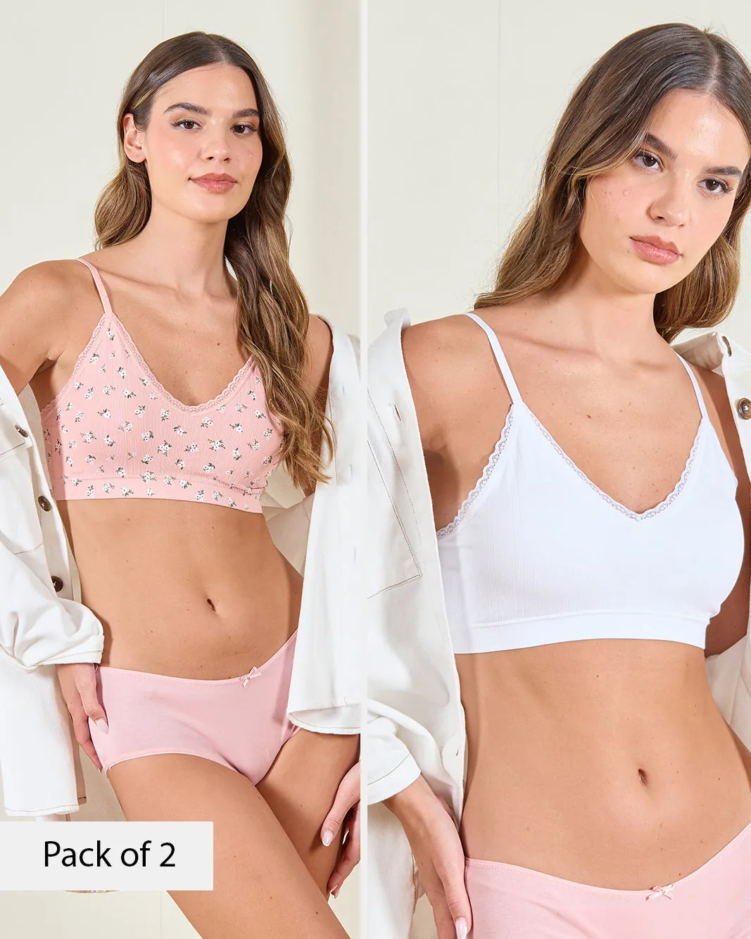 Women White Printed Comfort Strappy Bra (Pack of 2) sold by Redtag