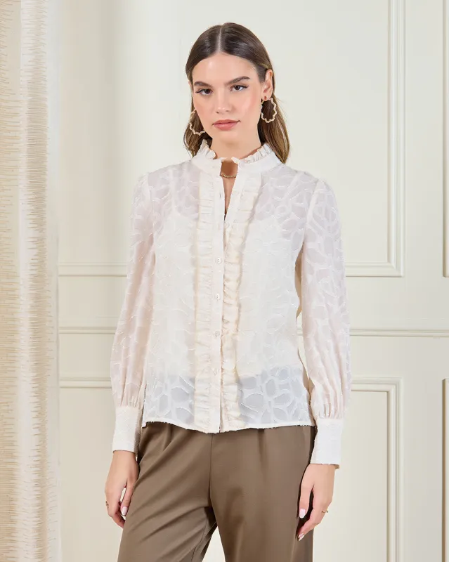 Women Cream Jacquard Blouse sold by Redtag