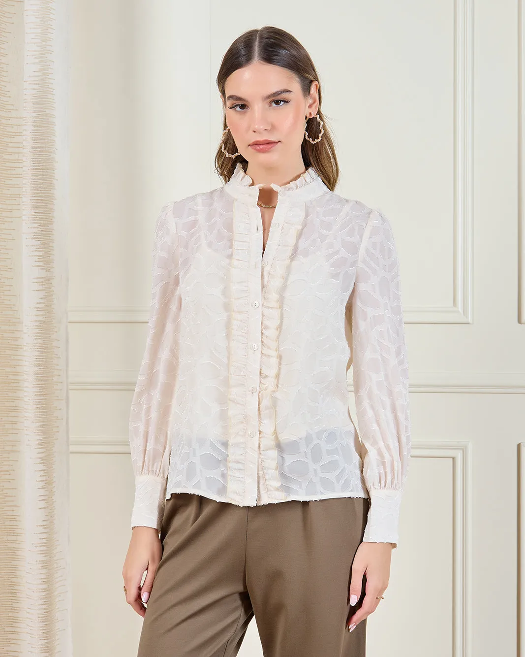 Women Cream Jacquard Blouse sold by Redtag