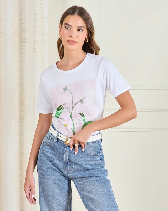 Women White Floral Print T-Shirt sold by Redtag