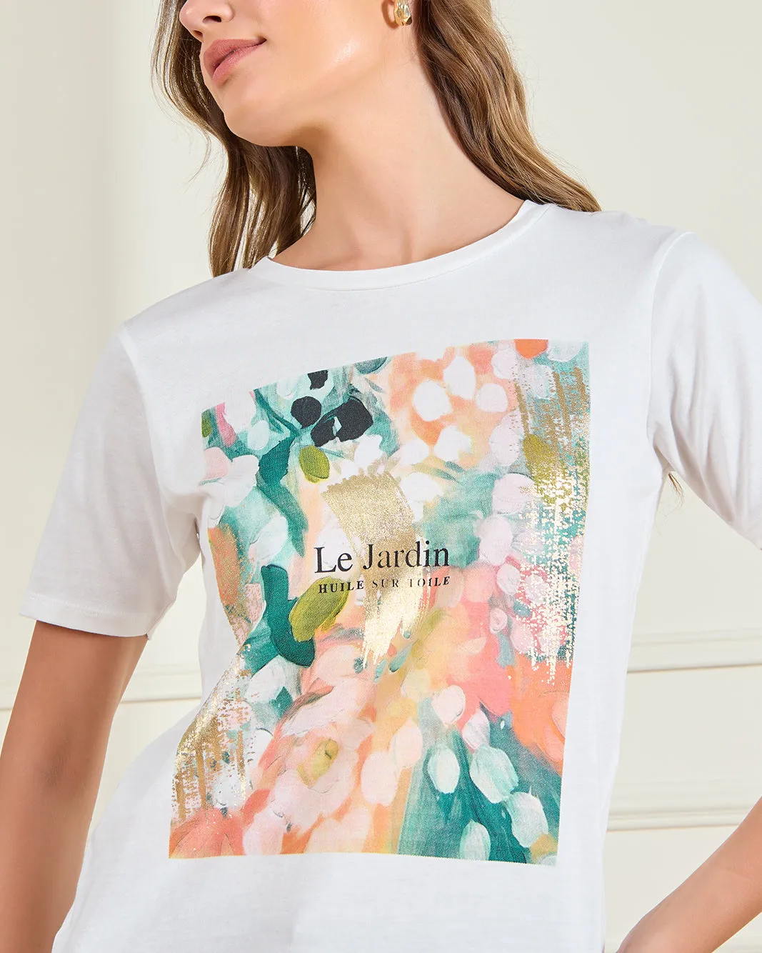 Women White Foil Print T-Shirt sold by Redtag product image thumbnail 4