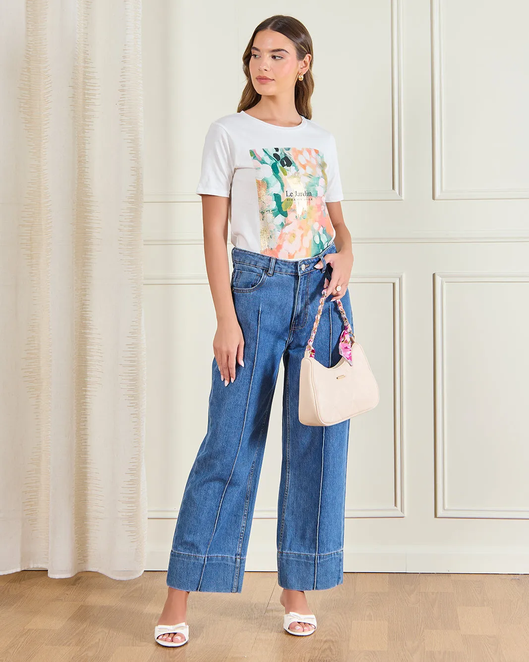 Women White Foil Print T-Shirt sold by Redtag product image thumbnail 2