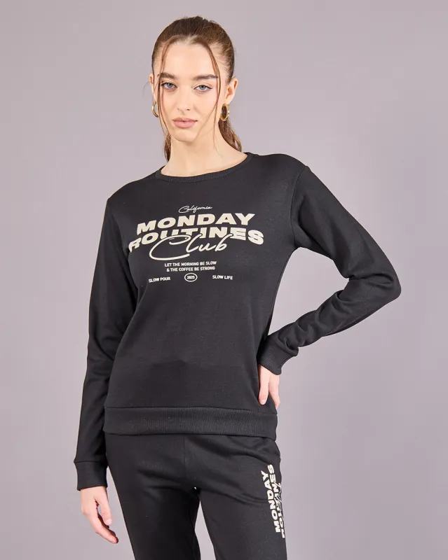 Women Black Monday Print Sweatshirt sold by Redtag
