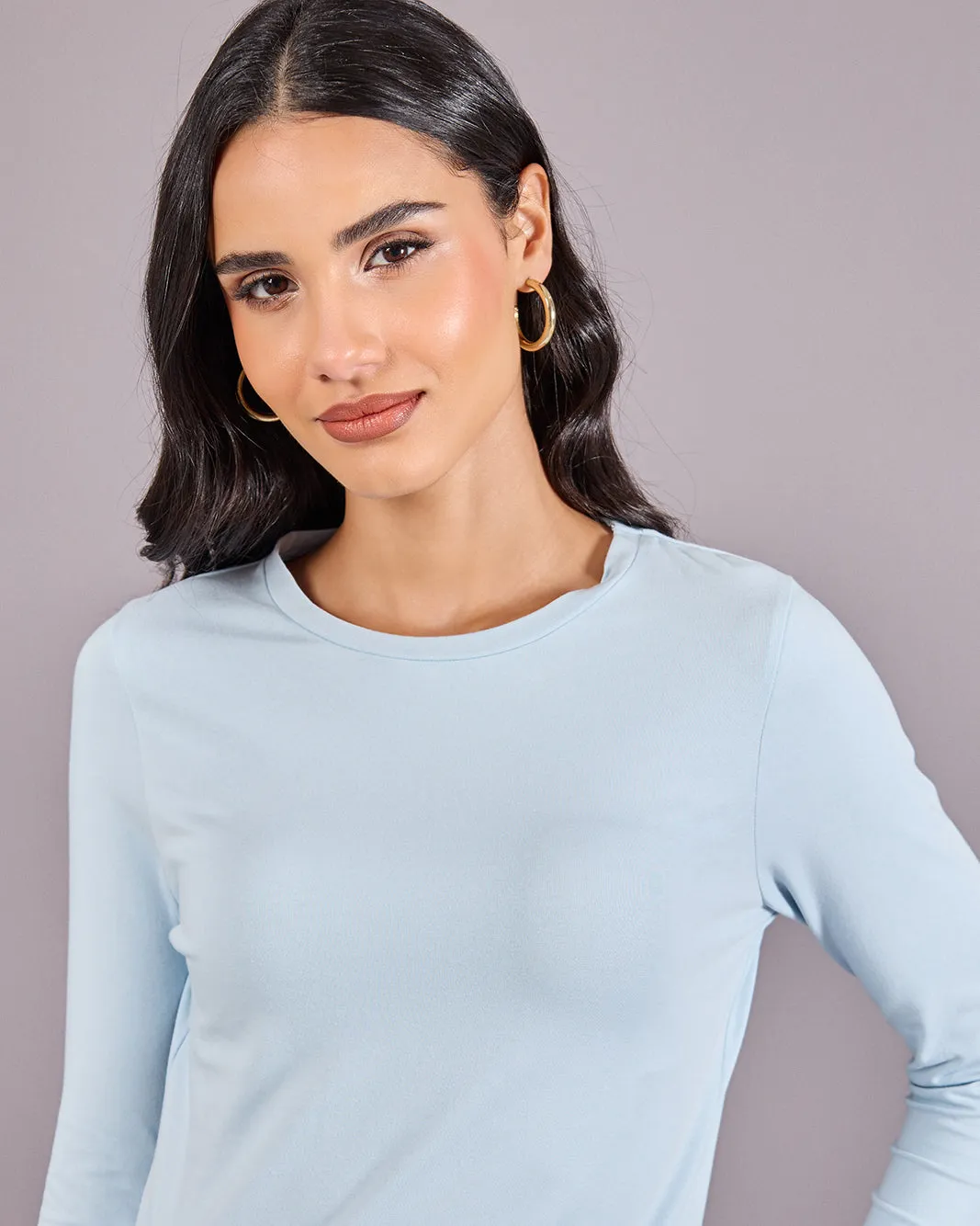 Women Blue Solid Long Sleeve Crew Neck T-Shirt sold by Redtag product image thumbnail 4