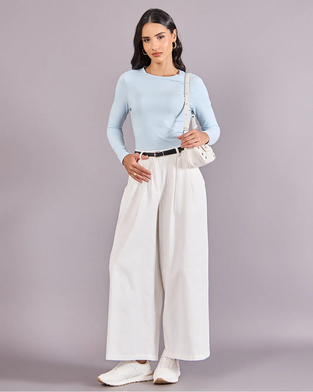 Women Blue Solid Long Sleeve Crew Neck T-Shirt sold by Redtag product image thumbnail 2