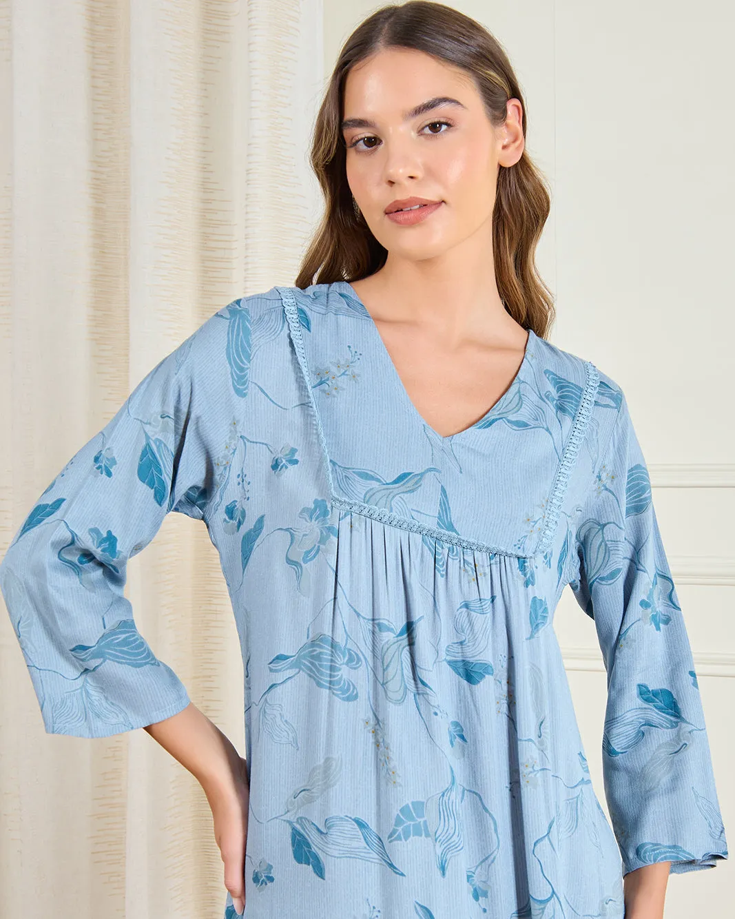 Women Blue Flowy Nightgown sold by Redtag product image thumbnail 2