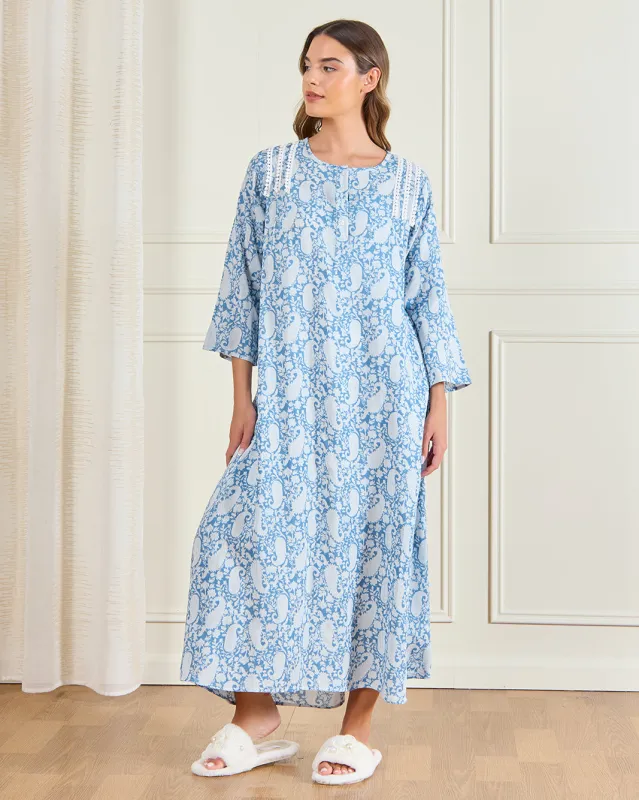 Women Blue Printed Nightgown sold by Redtag