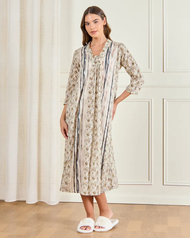 Women Beige Printed Nightgown sold by Redtag