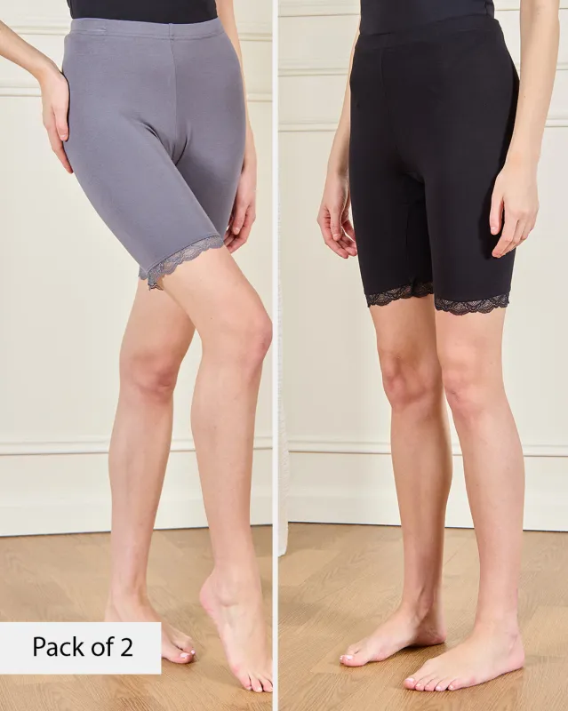 Women Charcoal And Black Comfort Short Set (2 Piece) sold by Redtag