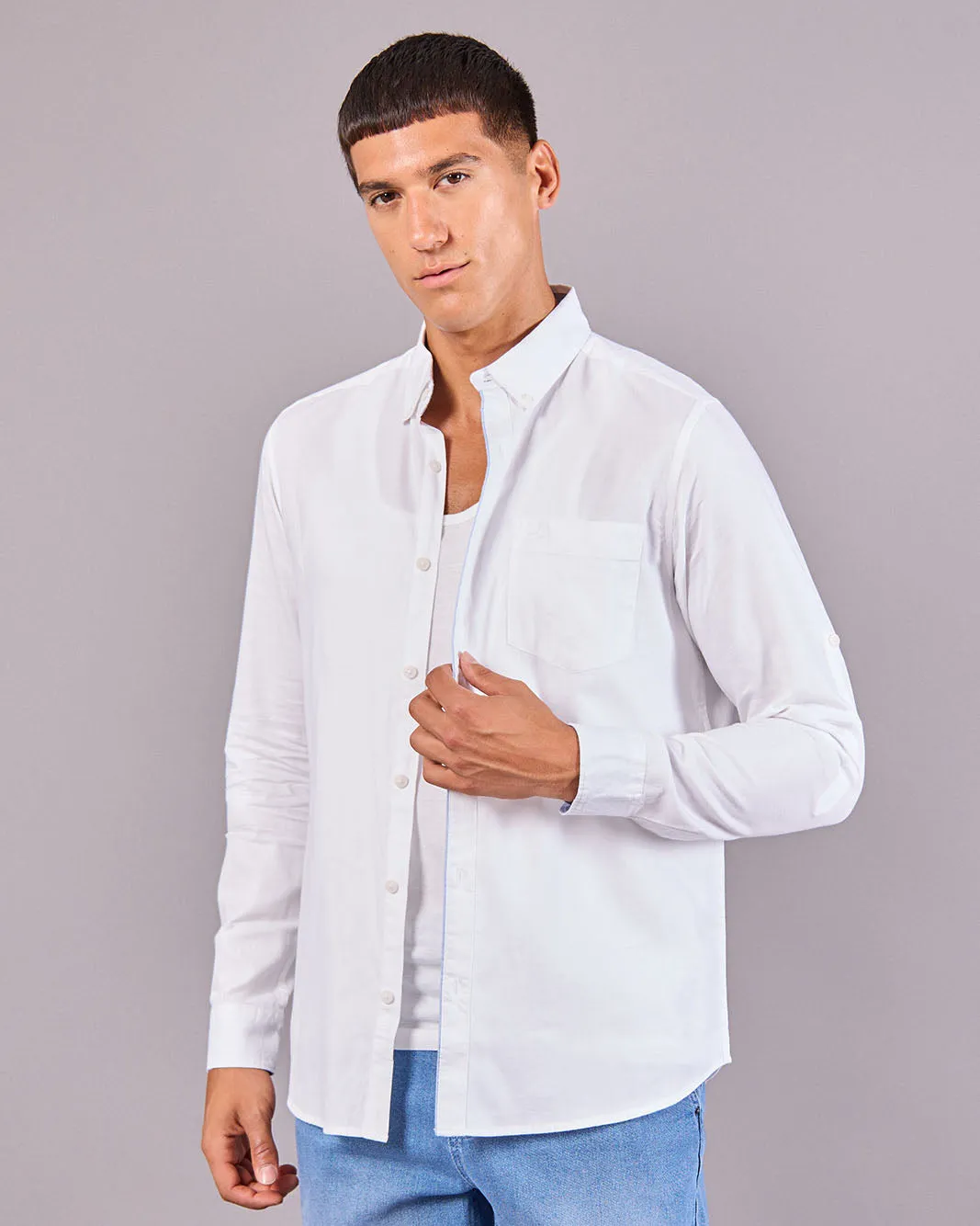 Men White With Embroidery Logo Shirt sold by Redtag