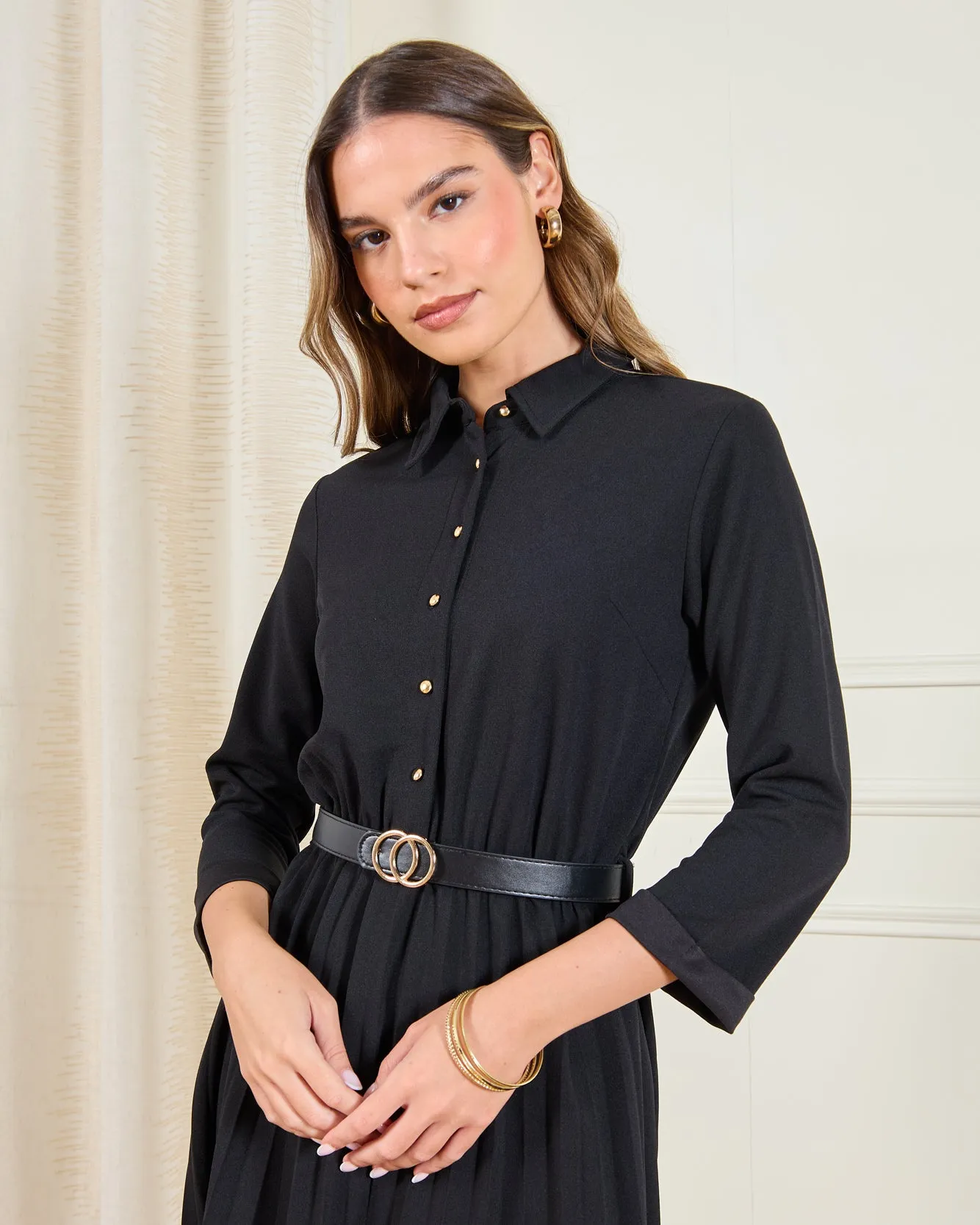 Women Black Belted Collared Dress sold by Redtag product image thumbnail 2